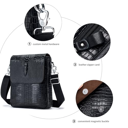 Image of Leather Messenger Bag for Men Medium Crocodile Embossed Mens Handbag Crossbody Shoulder Bag Messenger Man Purse