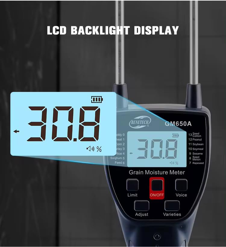 Labart GM650A Portable Grain Moisture Meter 14 Kinds of Grain for Paddy, Wheat, Corn, Barley, Rice, Sorghum, Fodder, Rapeseed, Seed Melon, Sesame, Soymeal, Soybean, Peanut, Seed Cotton 3