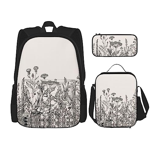 Ensemble sac à livres gravé botanique 3 en 1 avec finitions herbes florales