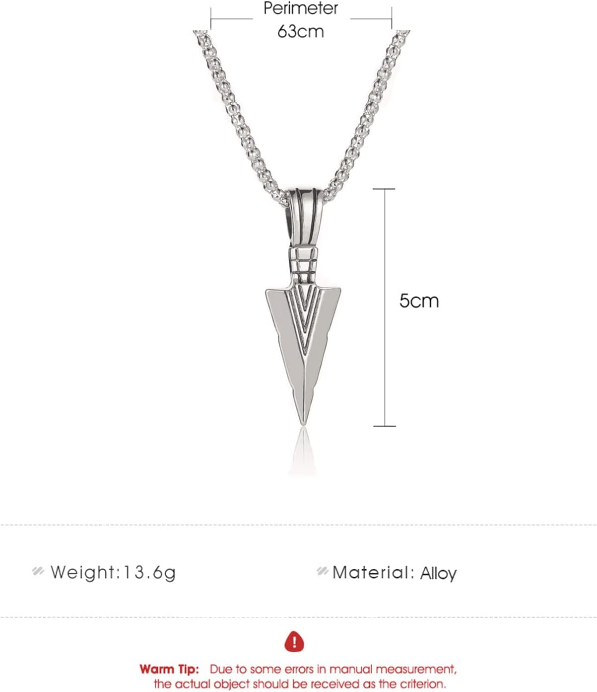 Stainless Steel Spearpoint Arrowhead Pendant Necklace For Mens Cool Arrowhead Pendant Chain Necklace for Women - Image 2