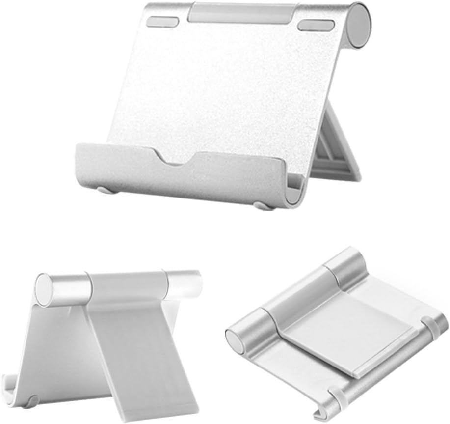 Cell Phone Stand | Multi-Angle Aluminum Mobile Phone Holder for 2-4 Inches Smartphones Tablets E-readers iPhone iPad Samsung Galaxy / Tab Google Nexus HTC LG Nokia Lumia OnePlus | Silver