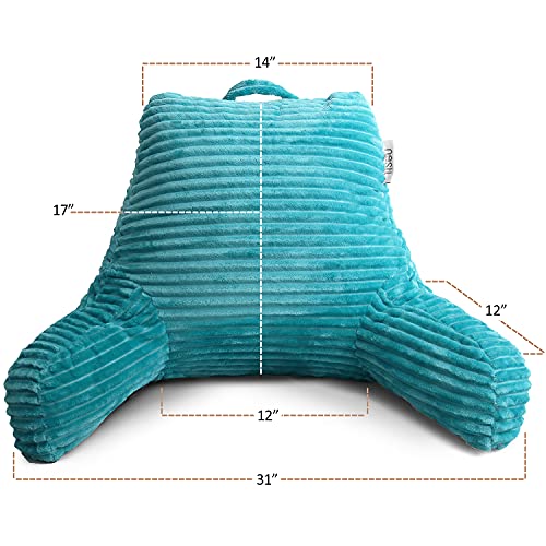 Image of Nestl Reading Pillow with Shredded Memory Foam, Luxe Cut Plush Back Pillow for Sitting Up in Bed, Back and Arms Adjustable Support for Adult & Teens, Backrest Pillows with Washable Cover Teal