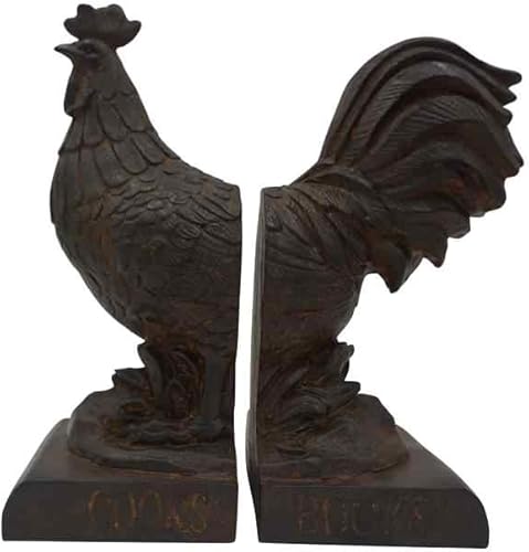 Comfy Hour Farmhouse Collection - Juego de 2 sujetalibros de 9 pulgadas de largo y 6 pulgadas de alto, diseño de gallo, 1 par, estilo antiguo, peso