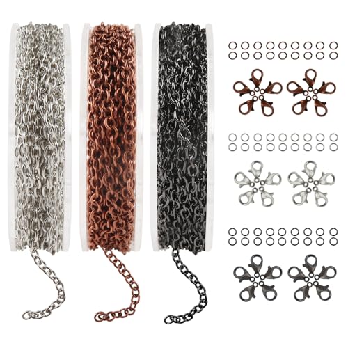 TOAOB 15 m Chaînes de Collier 3 x 2 mm Noir Rouge Antique et Blanc K Avec 60 pcs Fermoirs à Homard et 90 pcs Anneaux de Saut pour Collier DIY Fabrication de...