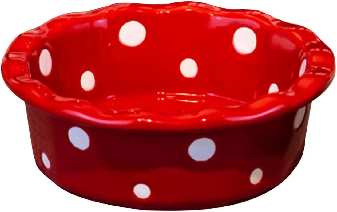 Ceramic Baking Bowl 350ml Polka Pattern Red Rice Bowl Heat Resistant Oven Safe for Breakfast Dessert and Baked Dishes