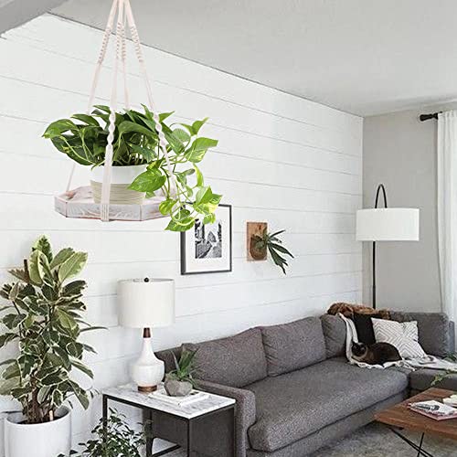 Artora Macrame Plant Hanger Modern Plant Hanging Shelf Decorative Hanging Planter Rack Flower Pot Holder Handmade Cotton Plant Hangers With Wood Tray Boho Home Décor #TOP3