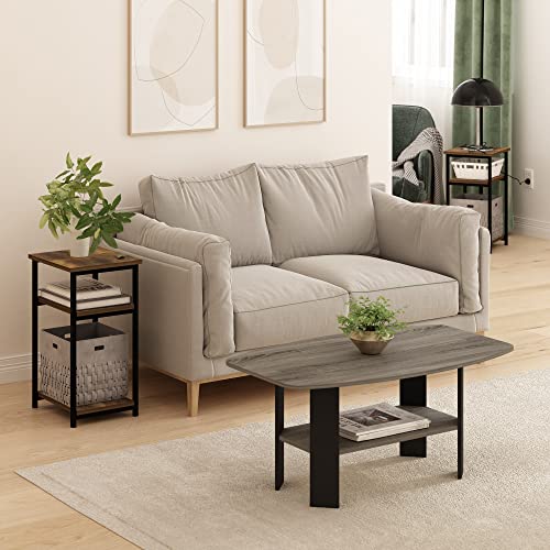 Image of Furinno Just 3-Tier Metal Frame End Table with Storage Shelves, 2-Pack, Amber Pine
