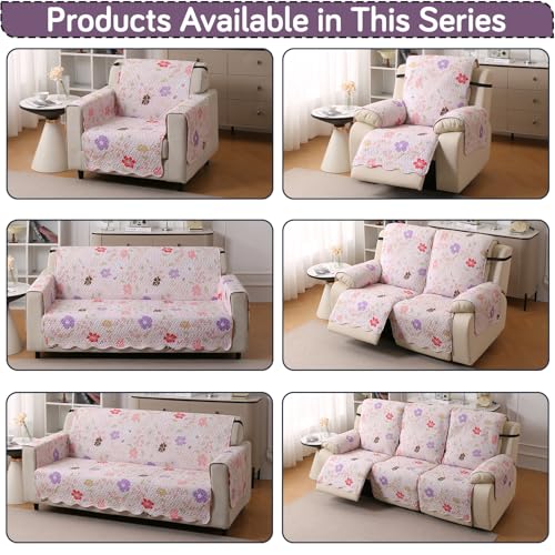 Image of HOKIPO Quilted Recliner Cover Mat for 1 Seater, Pastel Blossom Pink
