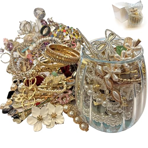 Mystery Jewelry Jar 25.4fl Oz, Surprise Vintage Jewelry Jar Mystery, Gift Jewelry Set Multi Style Including Earrings Necklaces Bracelets/Anklets Rings Kracelet, Unique Birthday Gifts for Her (45-50)