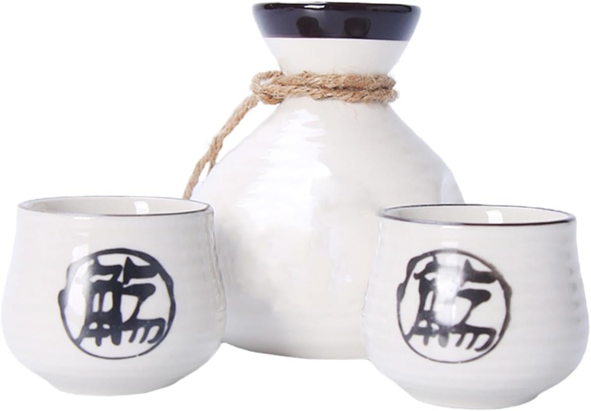 1Set Japanese Sake Bottle and Cup Set Handheld Pot with Wine Cups for Home Bar Restaurant Special Occasions Holiday Family and Friends
