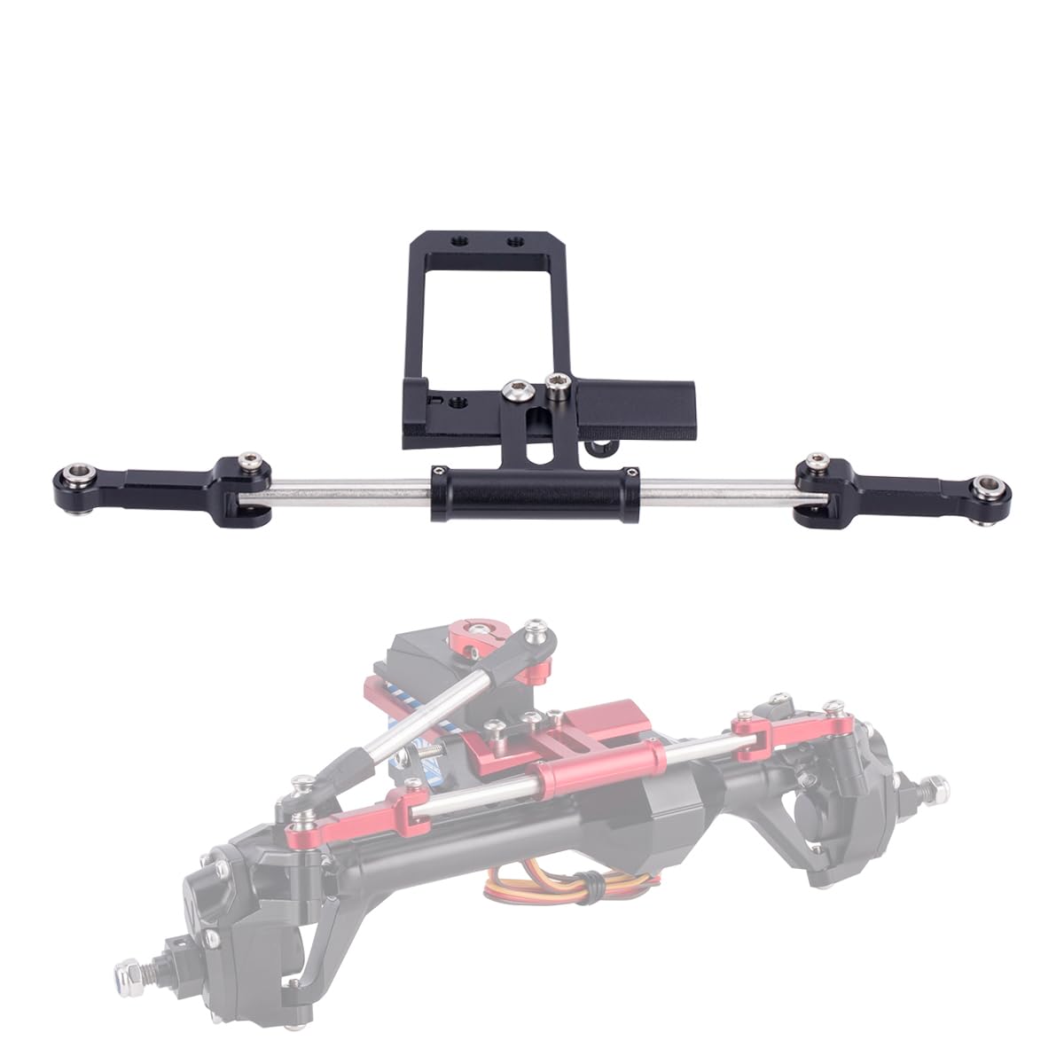Aluminium BAT Servo Mount and Steering Link Linkage for 1/10 RC Crawler Vanquish Phoenix VS4-10 F10 Portal Axle Upgrade (Black)