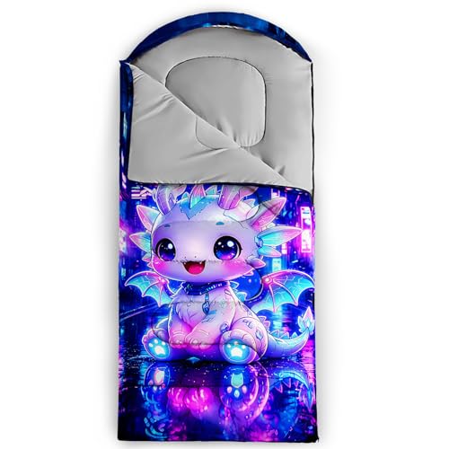 Image of QOOMO Axolotl Cute Camping Sleeping Bags,3 Season Warm & Cool Weather,Lightweight,Waterproof Sleeping Bags for Adults & Kids,Traveling,and Outdoors