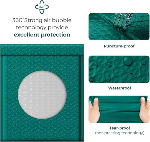 Image of Fuxury Bubble Mailer 8.5 x 12 250 Pack Forest Green #2 Padded Envelopes Self-Seal Adhesive Bubble Mailers Bulk Water Resistant Bubble Envelope for Mailing,Packaging,Small Business
