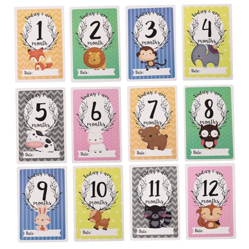 SEWACC 12ピースの動物の赤ん坊の月刊カードプレミアムマイルストーンカード丈夫なマイルストーンカード
