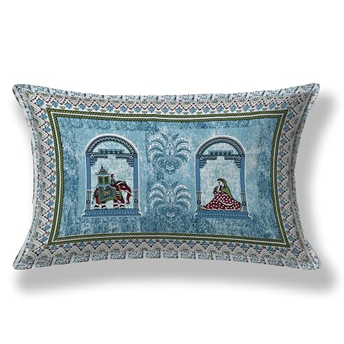 Image of 100% Cotton Single Bedsheet with 1 Pillow Cover | 240 TC Pure Cotton Flat Bed Sheet | Traditional Jaipuri Printed Bedding Set | Soft & Breathable | 60 x 90 Inch (Rangmahal Single 57)