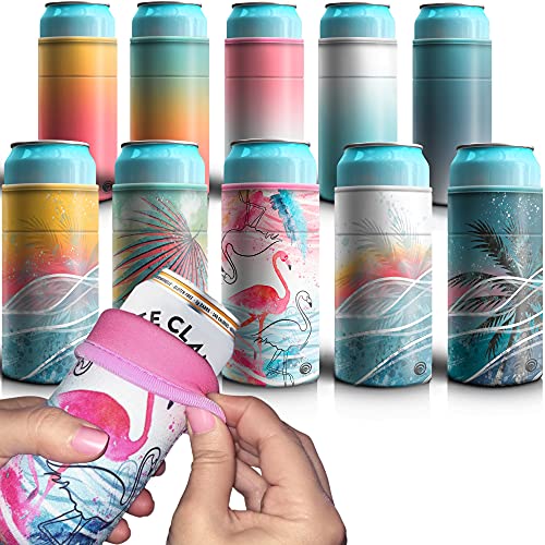 UPSWAVE Slim Can Cooler Sleeves - Premium Reversible Beer Can Sleeves - Slim Can Insulator 5 pack - Adjustable Design Fits Most Bottles & Skinny Cans from 8 to 12oz - 10 Reversible Designs