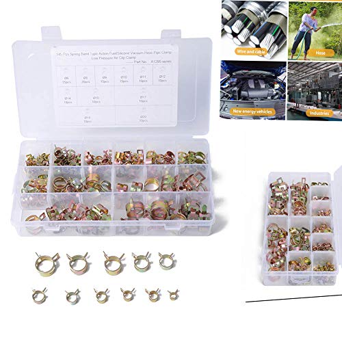 Cninba13 Automative 6mm 8mm 9mm 10mm 11mm 12mm 14mm 15mm 18mm 20mm 22mm Fasteners Fuel Line Spring Clamp Fuel Vacuum Hose Pipe Clamp 145 Pcs 6-22MM Spring Band Hose Clamp
