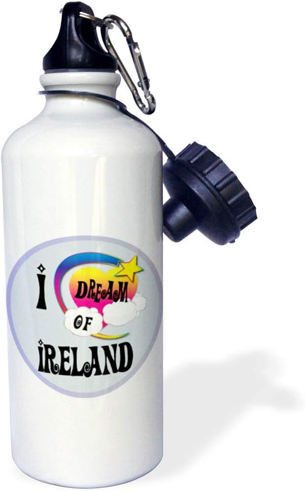 3dRose Cute Girly Heart Star Clouds I Dream Of Ireland-Sports Water Bottle, 21oz , Multicolored
