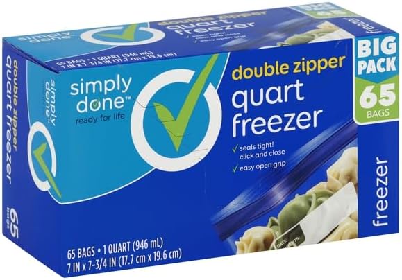 Freezer Bags Double Zipper Quart Big Pack, 65 Count