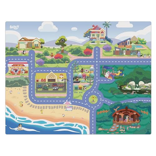 Image of Imaginmat: Jumbo - Bluey - Floor Playmat & 2 Toy Cars, 47 x 61, 2 Character Vehicles, Durable EVA Foam Mat, Portabe Design, Licensed, Kids Ages 3+