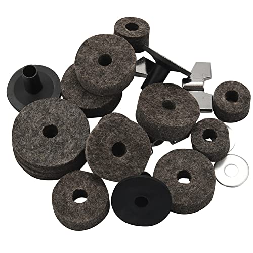 Alnicov Becken-Ersatzzubehör,21-teiliges Trommel-Ersatzset,Beckenfilze Hi-Hat Clutch Felt Beckenhüllen mit Flügelmuttern und Beckenunterlegscheibe für Becken-Stapler,Grau