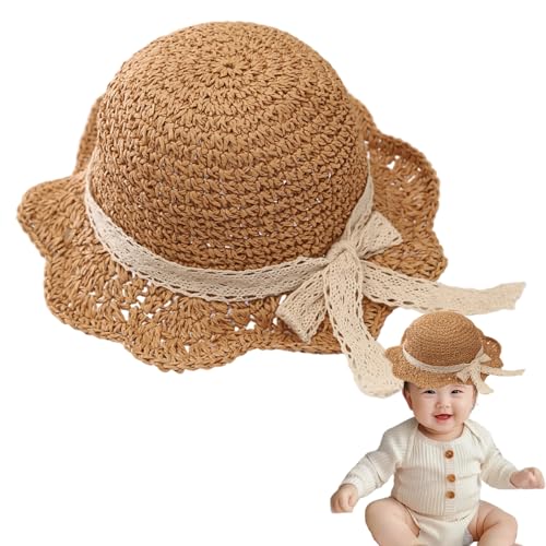 Baby Straw Hat, Cute Baby Sun Hat with Lace Bow for Boys Girls 8 to 24 Months, Breathable Small Bucket Cap for Outdoor Summer Beach, Khaki3