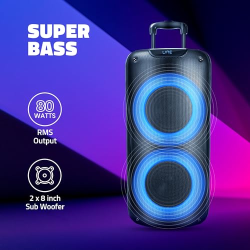 Image of Artis BT600 Wireless Bluetooth Trolley Speaker with 7 Colours LED Lights, 2 Wireless Mic, Remote Control, FM Radio & Aux in /USB /TF Card Reader Input (80W RMS Output)