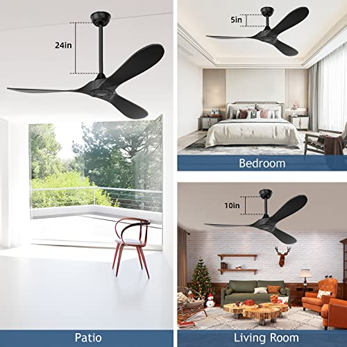 Ghicc Black Ceiling Fan With Remote For Outdoor , Patios Modern No Light,Matte Black,52-Inch #TOP6