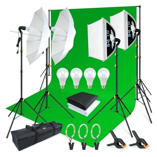 Linco Lincostore Photo Video Studio Light Kit AM174 - Including 3 Color 5x10ft Backdrops (Black/White/Green) Background Screen