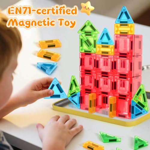 Image of Magnetic Tiles Magnetic Blocks Building Toy: Portable Mini Magnetic Tiles Travel Set 32 Pieces Montessori Toys Birthday Gift for Kids Girls and Boys Ages 3-12 Years Old Preschool Classroom Must Haves