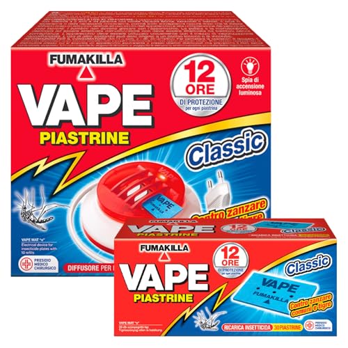 Vape Diffusore Elettrico a Piastrine con Filo e 10 Piastrine + 30 Piastrine Ricarica Classic Repellente Antizanzara contro Zanzare Comuni Tigre Presidio Medico Chirurgico