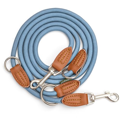 Leisegrün Hundeleine für kleine Hunde | 2 Meter | 3fach verstellbar | Nur 160 g leicht | Führleine 2m | Himmelblau