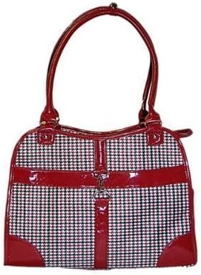 Houndstooth Print Tote Pet Dog Cat Carrier/Tote Purse Travel Airline Bag -Red-Medium by mpet