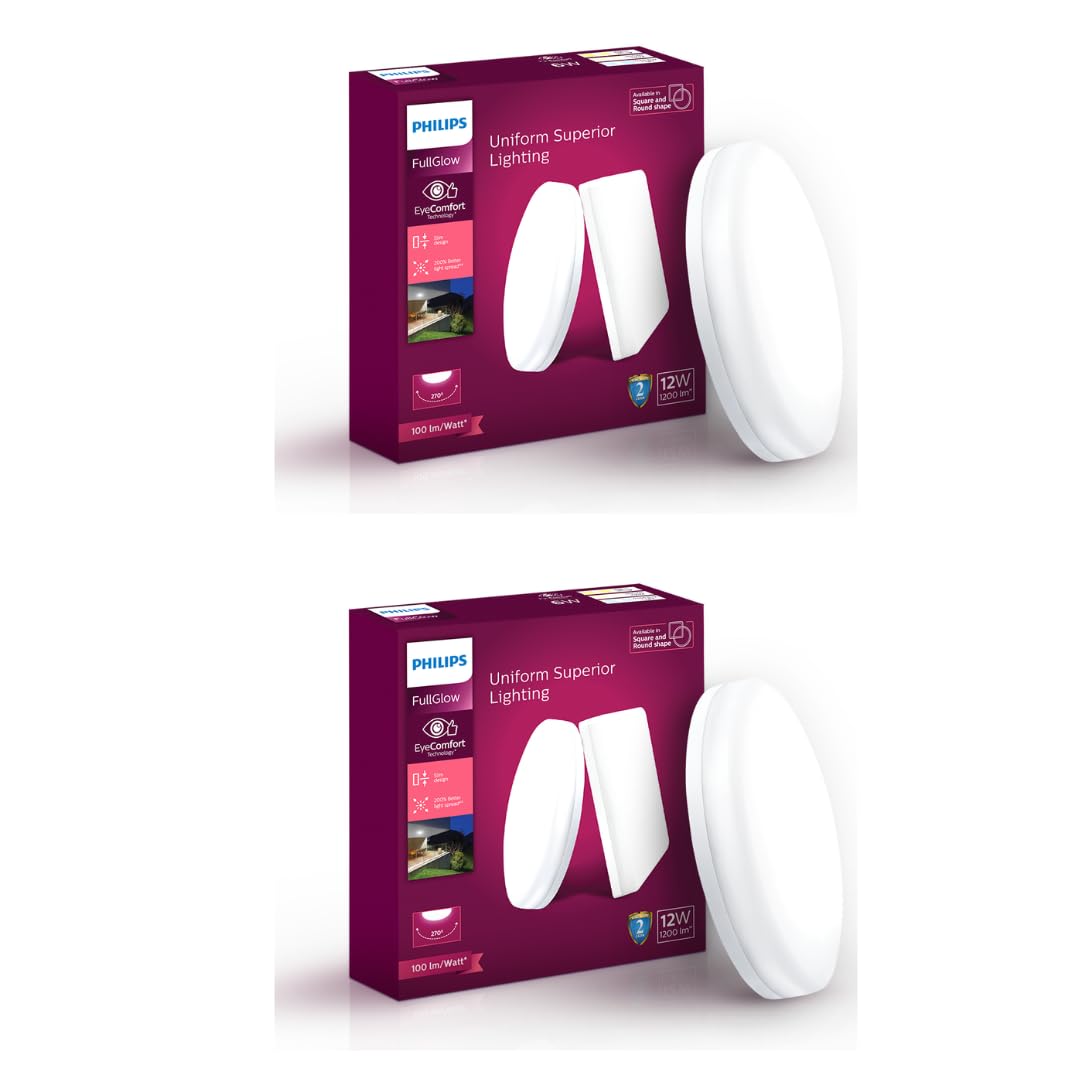 PHILIPS 12-watt Round LED Surface Downlighter | Rimless Full Glow Surface Downlight for Ceiling | LED Ceiling Light for Home & Hall | Natural White, Pack of 2-image-7