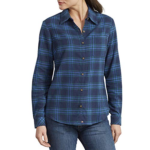 Dickies Women's Long-Sleeve Flannel Shirt, Ink Navy/Ultramarine Plaid, XX-Large