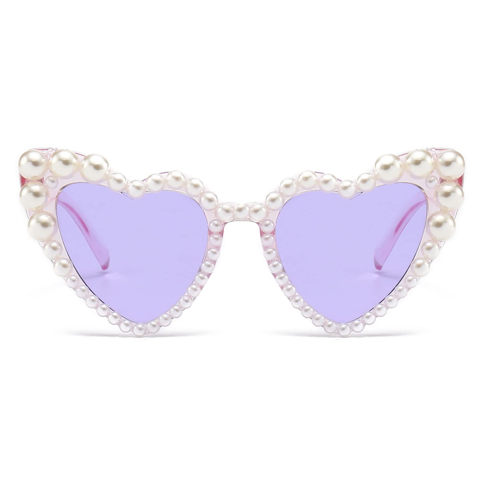 LJCZKA Luxury Love Pearl Sunglasses Women Heart Shaped Cat Eye Sun Glasses Party Festival Shimmering Bling Eyewear