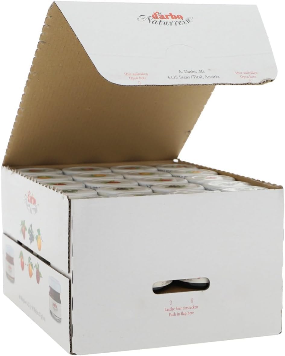 Darbo, Confetture Naturrein Assortite, Confettura in Mini Vetro, Marmellate Monodose Miste per Colazione, Albicocca, Ciliege, Lamponi, Ribes Nero, Fragole, Formato Convenienza, 60 Confetture da 28 g