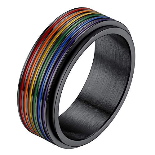 PROSTEEL schwarz Edelstahl Spinner Ring LGBTQ Drehbarer Bandring Größe 54 Damen Stressabbau Partnerring Lesbian Modeschmuck Accessoire für Hochzeit Verlobung Cover