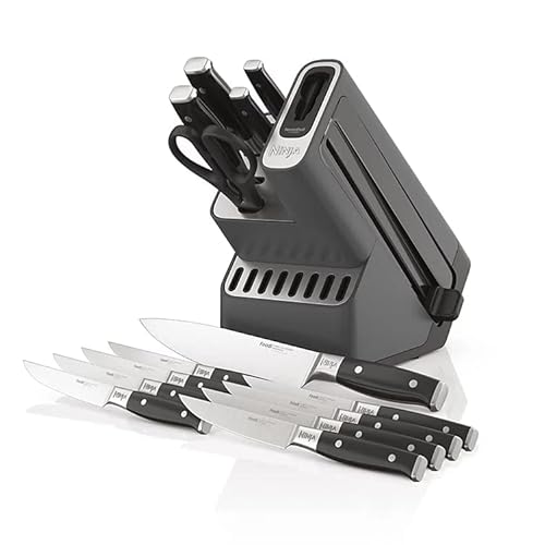 Ninja K32015A Foodi NeverDull Premium Knife System, 15 Piece Knife Block Set with Built-in Sharpener, German Stainless Steel Knives, Black