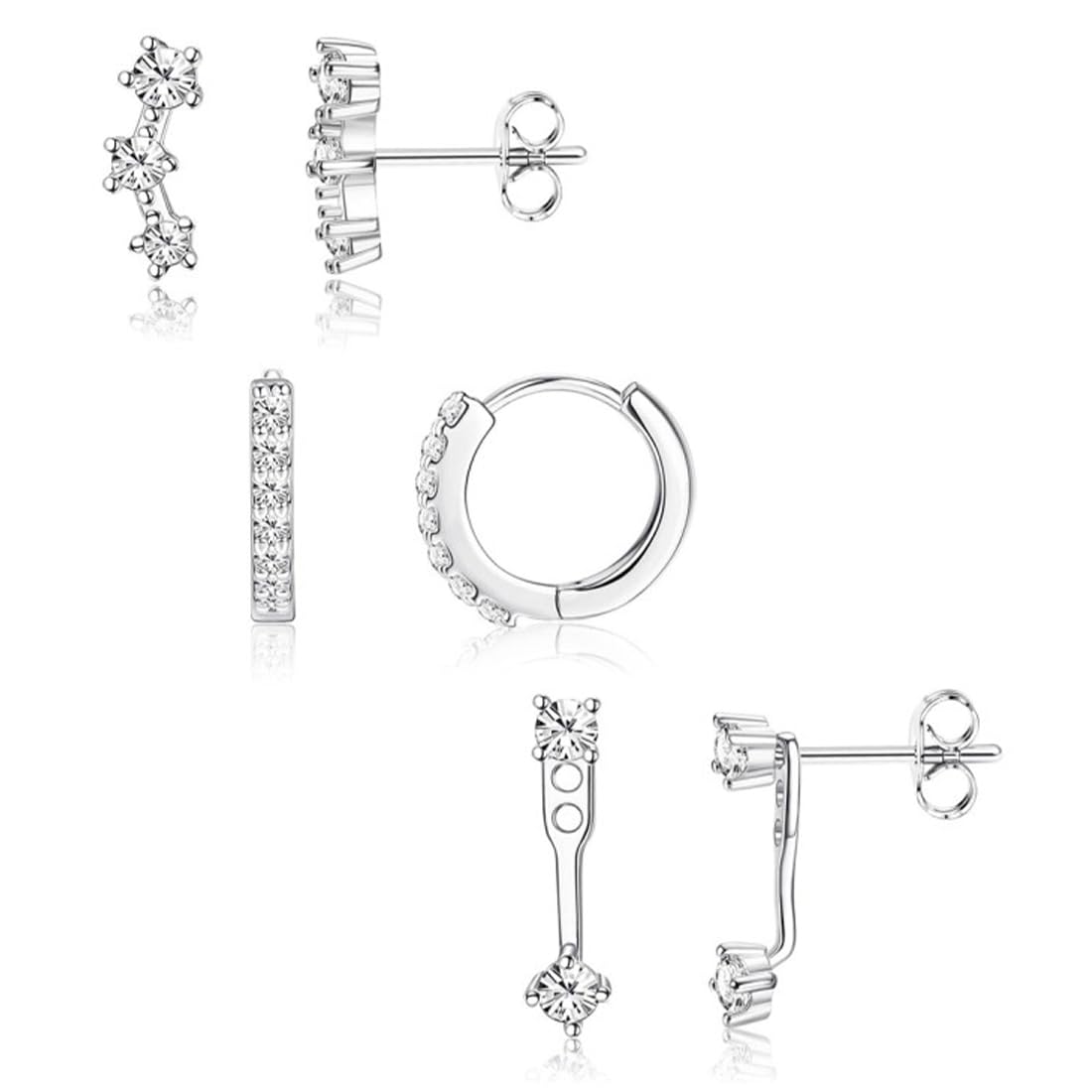 Set Di 3 Paia Di Orecchini In Argento 925 Con Placcato Oro 18K - Piccoli Cerchi E Lobi Impilabili Per Donna, Ipoallergenici, Con Confezione Regalo