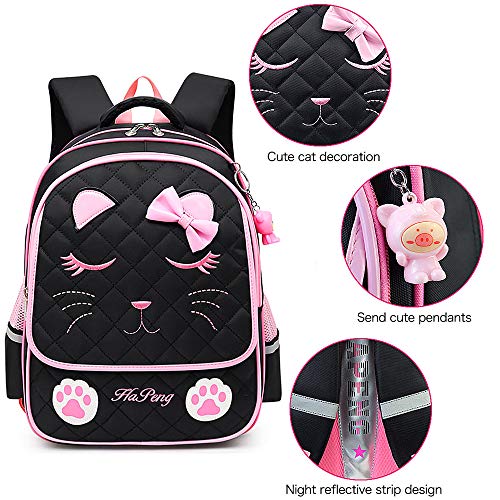 Junlion Girl's Backpack Bow-Knot School Bag Cat Face Backpacks For Girls Preschool Black #TOP3