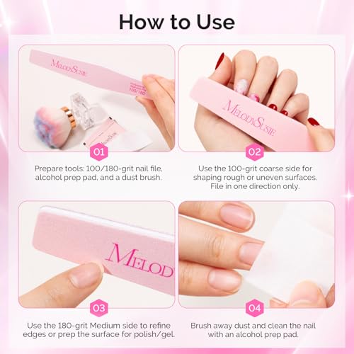 Image of MelodySusie 4Pcs Professional Nail Files 100 /180 Grit, Double Sided Emery Boards for Acrylic, Gel and Natural Nails, Manicure Pedicure Shaping Tools for Home Salon, Pink & Purple