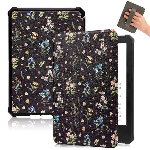 Fancity Case Fits 6 Kindle Paperwhite 5th/6th/7th Generation Soft Cover with Hand Strap Smart Auto Sleep/Wake Function for Kindle Paperwhite 1/2/3 (2012 2013 2015 2016 Versions) Black Floral