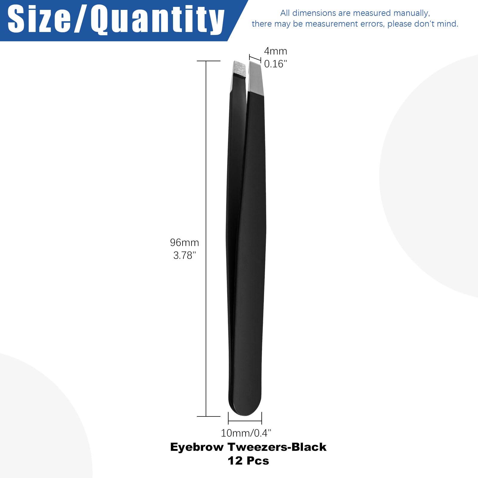 GLARKS 12Pcs Black Eyebrow Tweezers, Stainless Steel Slanted Tip, Professional Facial Hair Eyebrow Precision Tweezers for Men and Women - Image 2