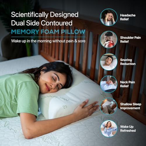 Image of Neckpedic Cervical Memory Foam Pillow for Neck Pain Relief | Orthopedic Neck Support Pillow for Side & Back Sleepers | Dual Height Ergonomic Design for Neck Alignment (Pack of 1)