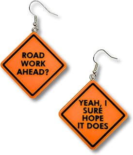 Road Work Ahead Meme Earrings, 3D Printed, 925 Sterling Silver