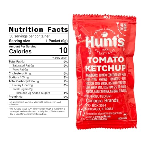Ketchup Packets 0.3 oz (9g) - Gift Assortment - 50 Count Single Serve - Ketchup Condiment Packs with 8 x 8 inch Chronos Food Safe Slide Seal Bag