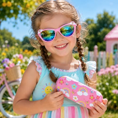 Image of Kids Sunglasses for Girls with Eyeglasses Case for Party Beach Dress Up Glasses