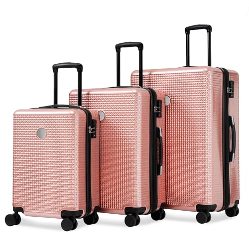 Lightweight Expandable 3-Piece Hardshell Luggage Set - Rose Gold Travel Suitcases with Wheels