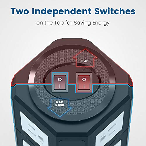 Surge Protector Power Strip Tower Jackyled 12 Ac Outlets 3000W 15A And 5 Usb Slots 8A Desktop Smart Charging Station Multiple Protection With Heavy Duty 6.5Ft 14 Awg Extension Cord For Home #TOP4